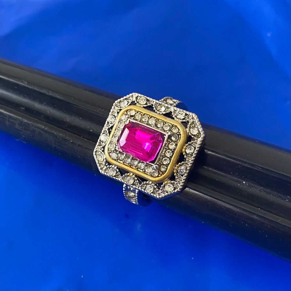 Elegant Pink and Gold Women's Ring 9 cocktail